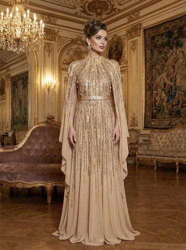 فستان سهرة مشمشي مطرز