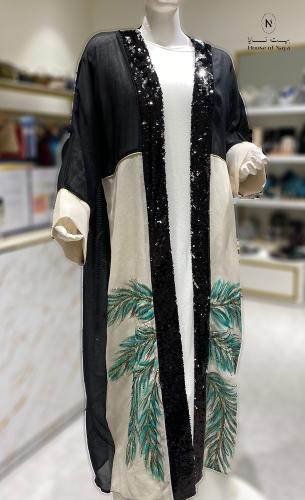 عباية ابيض واسود شفاف - بيت نايا