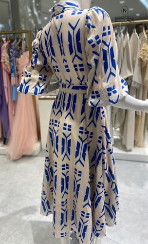 فستان بيج مقلم ازرق - بيت نايا