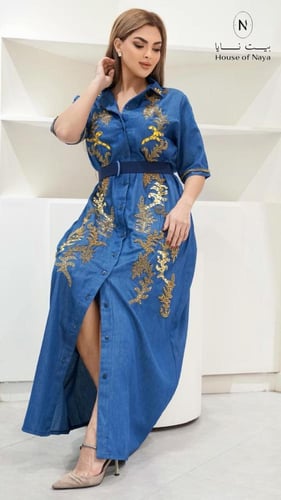 فستان جينز بتطريز ذهبي - بيت نايا