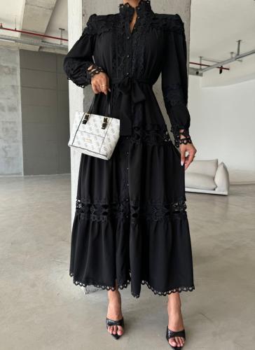 فستان دانتيل بحزام - لون بيج فقط