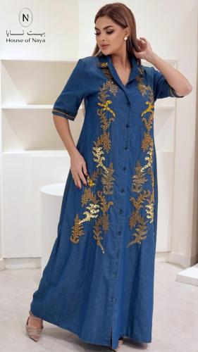 فستان جينز بتطريز ذهبي - بيت نايا