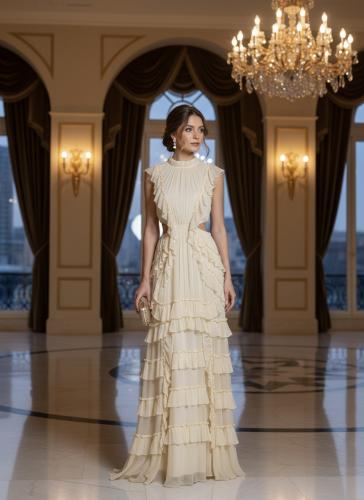 فستان سهرة مشمشي مطرز