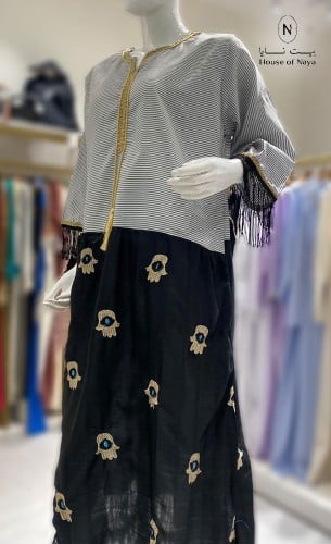 ثوب قطن ابيض واسود - بيت نايا