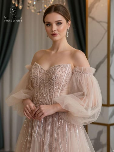 فستان نود تل مشكوك يدوي فخم