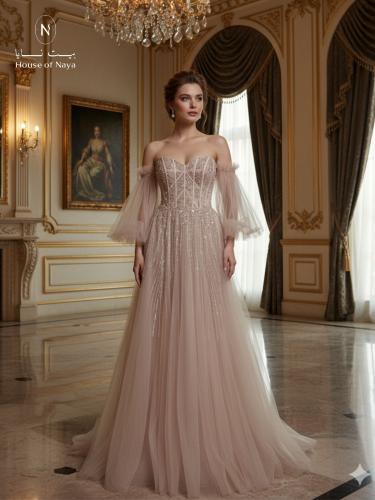 فستان نود تل مشكوك يدوي فخم