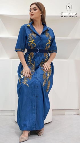 فستان جينز بتطريز ذهبي - بيت نايا