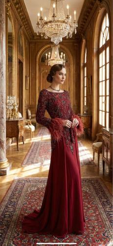 فستان شيفون فرنس ريش مع حزلم