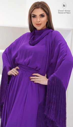 فستان كريب فرنسي ب هدب - بيت نايا