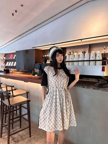 فستان بيج /اسود موديل 1314