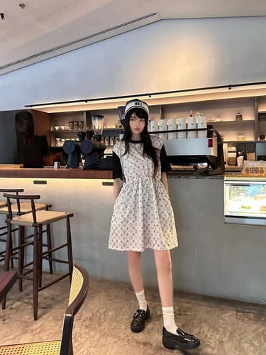 فستان بيج /اسود موديل 1314