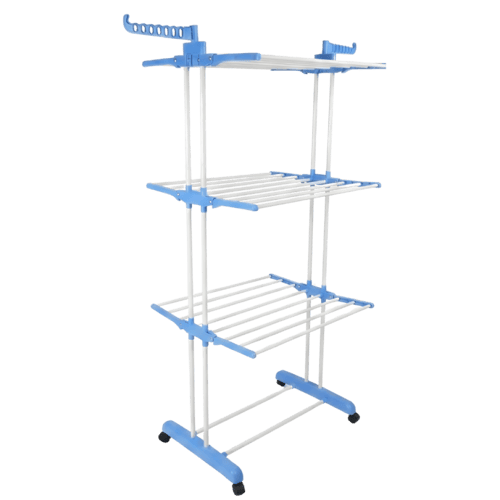 منشر غسيل متعدد الأرفف بعجلات وقابل للطي لتنظيم وت...