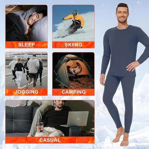 ملابس داخلية حرارية رجالية مبطنة بالصوف طبقة أساسي...