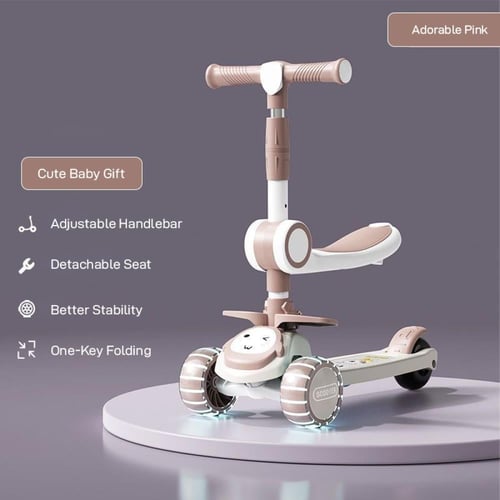 سكوتر أطفال 3 في 1 مع مقعد قابل للتعديل وإضاءة LED