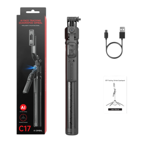 عصا سيلفي - حامل تصوير ذكي بتتبع الوجه AI 360° وقا...