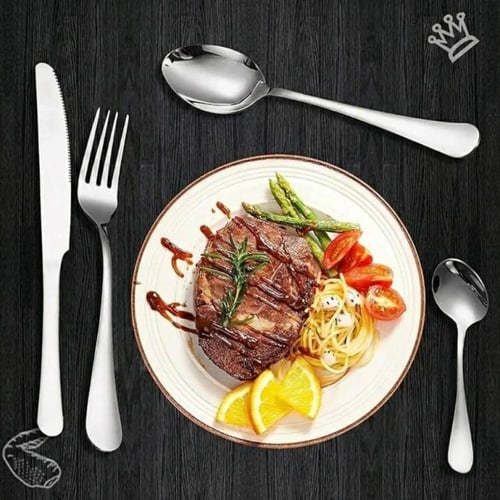 طقم ملاعق مكون من 24 قطعة مع حامل استاند فضي 13x24...