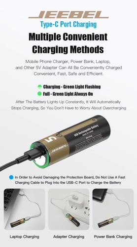 بطاريات جيبيل JE-B380 AA ليثيوم قابلة للشحن بمنفذ...