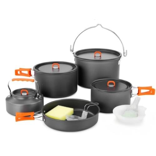 طقم أواني طبخ للتخييم والرحلات 15 قطعة خفيف ومتكام...