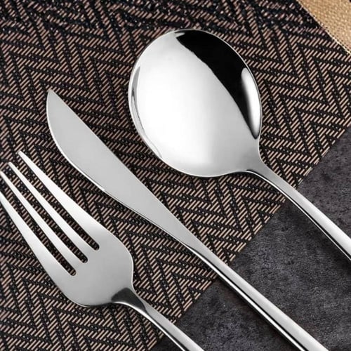 طقم ملاعق وسكاكين وشوك ستانلس ستيل 24 قطعة فضي أدو...