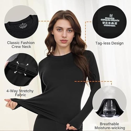 ملابس داخلية حرارية نسائية مبطنة بالصوف طبقة أساسي...