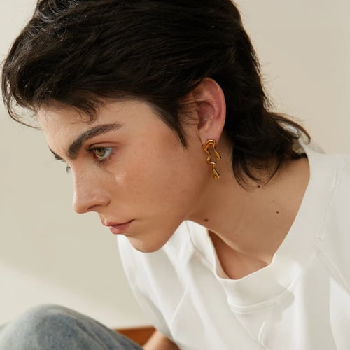 حلق غير متماثل موديل 007 ذهبي من الستانلس ستيل مضا...