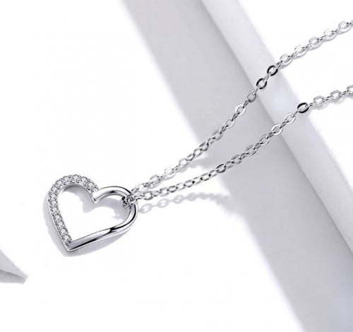 سلسلة قلب مزين بفصوص كريستال من الفضة الاسترليني ع...
