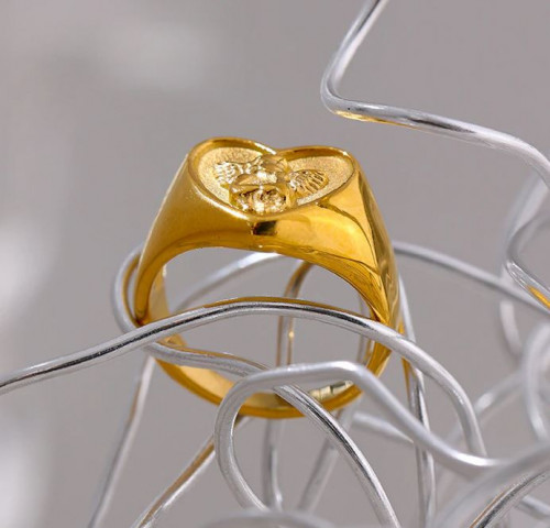 خاتم ملاك على شكل قلب ذهبي من الستانلس ستيل مضاد ل...