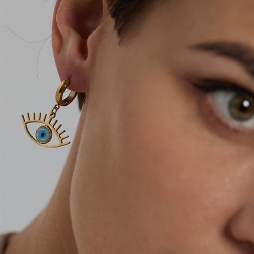 حلق عين ذهبية من الستانلس ستيل مضاد للصدأ