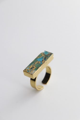 خاتم أنيق من النحاس المطلي بالذهب مزين بالفيروز ال...