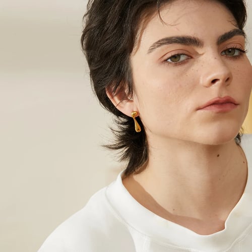 حلق غير متماثل موديل 007 ذهبي من الستانلس ستيل مضا...