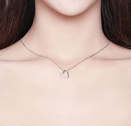 سلسلة قلب مزين بفصوص كريستال من الفضة الاسترليني ع...