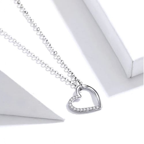 سلسلة قلب مزين بفصوص كريستال من الفضة الاسترليني ع...