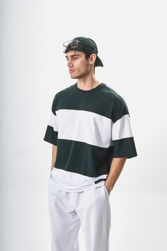 تيشيرت اوفر سايز BREEZY ابيض و زيتي