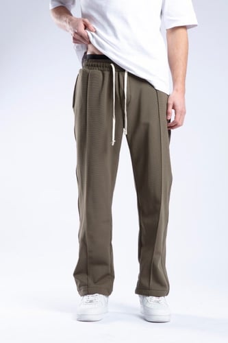 بنطال رجالي أوفر سايز من القطن لون زيتي