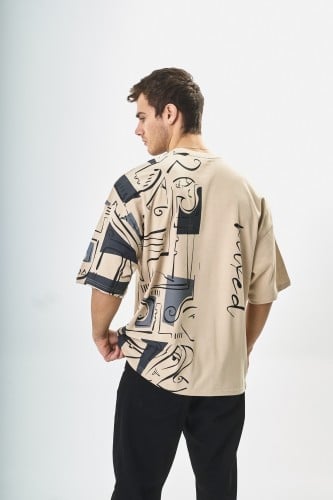 تيشيرت اوفر سايز BREEZY لون بيج