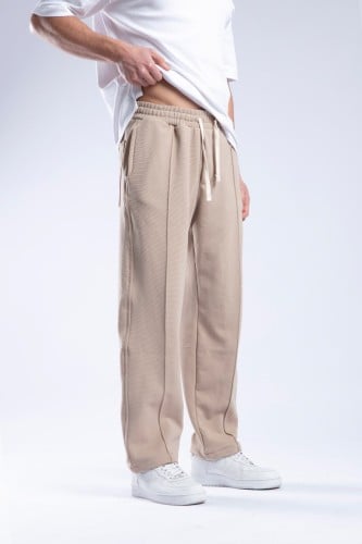 بنطلون أوفر سايز قطن لون بيج