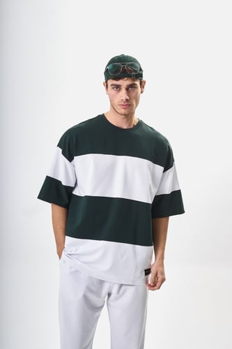 تيشيرت اوفر سايز BREEZY ابيض و زيتي