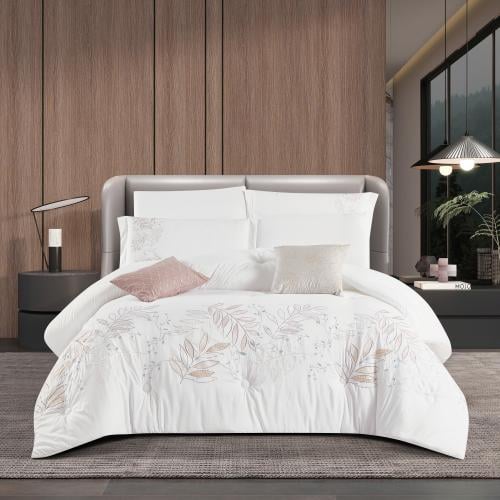 طقم لحاف وراقة مطرز بالزهور