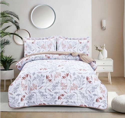 طقم مفرش أشجان مضغوط مشجر وجهين- مايكروفايبر