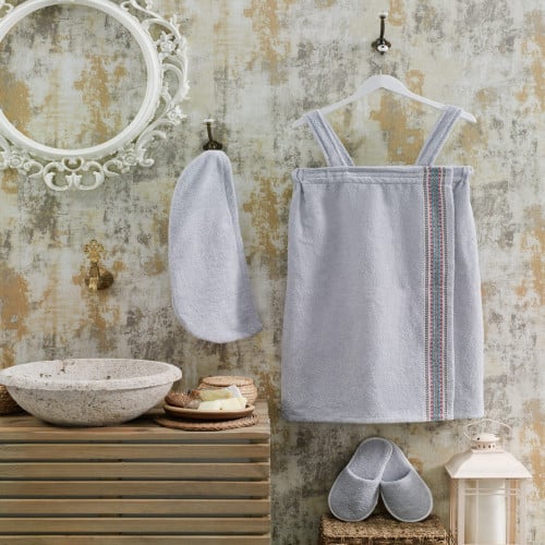 طقم تنوره استحمام رمادي فاخر من أنساج