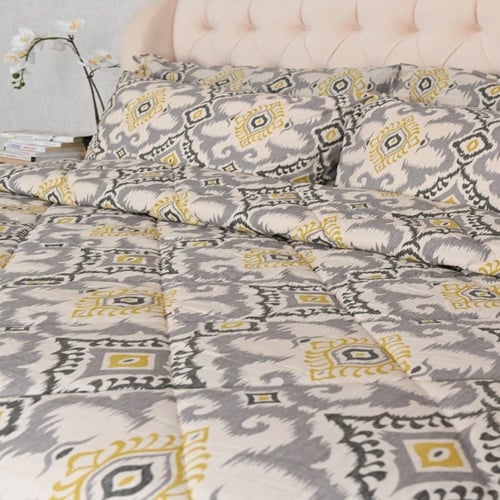 طقم لحاف بنقش فكتوري رمادي