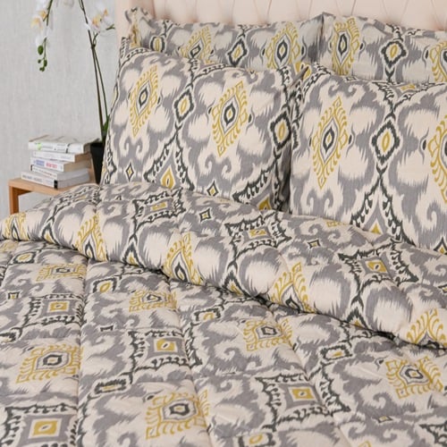 طقم لحاف بنقش فكتوري رمادي