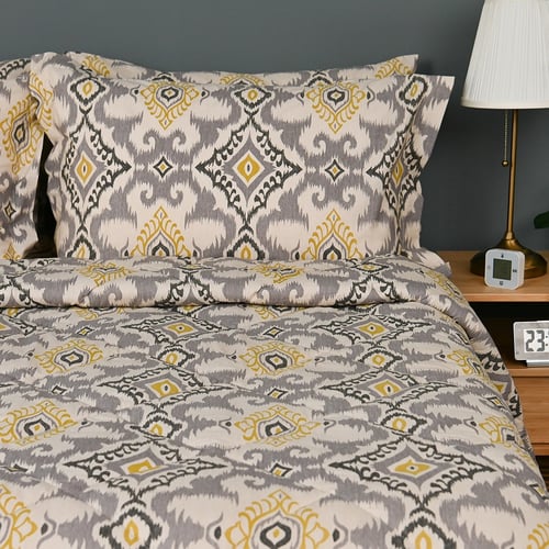 طقم لحاف بنقش فكتوري رمادي