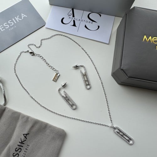 طقم سلسال حلق مسيكا فصوص فضي /ذهبي