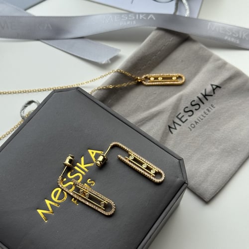 طقم سلسال حلق مسيكا فصوص فضي /ذهبي