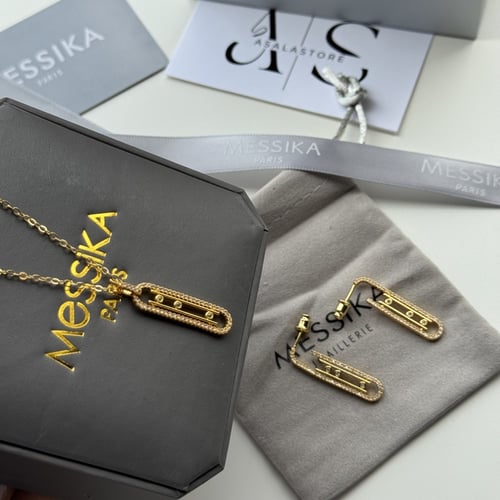 طقم سلسال حلق مسيكا فصوص فضي /ذهبي