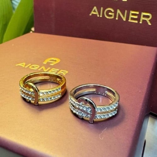 خاتم اقنر فضي ذهبي فصوص نسائى