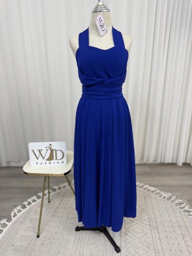 فستان مميز ازرق - احمر حلو طوله ميد ••