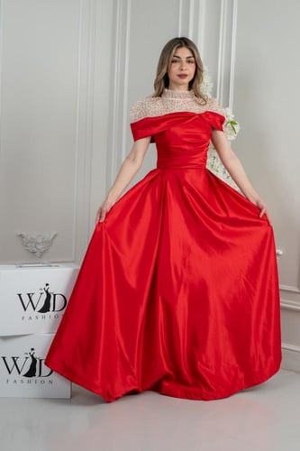 فستان فخامة اللؤلؤ والأحمر