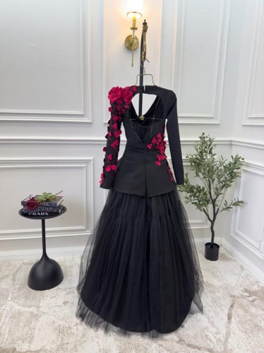 فستان الفخامه بلونين اسود - احمر